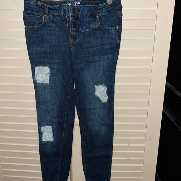 Cat and Jack denim stretch jeans with lace patches size 12 - Picture 1 of 4